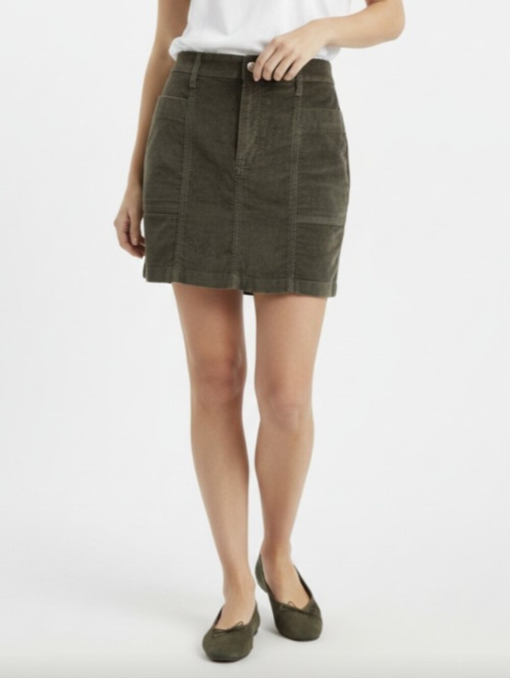 NWOT! OLD NAVY! HEATHER GREEN FINE WALE CORDUROY FRONT ZIPPER SKIRT! SZ 8